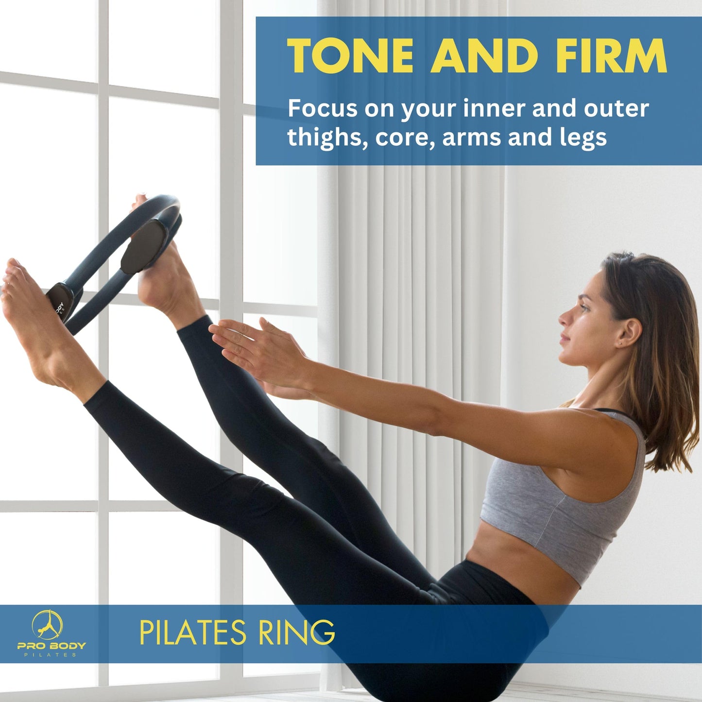 ProBody Pilates Fitness Circle – 14 Inch Pilates Ring for Yoga and Other Workouts, Focusing on Toning Inner Thighs, Arms, Core and Back, at Home Pilates Equipment (Aqua)