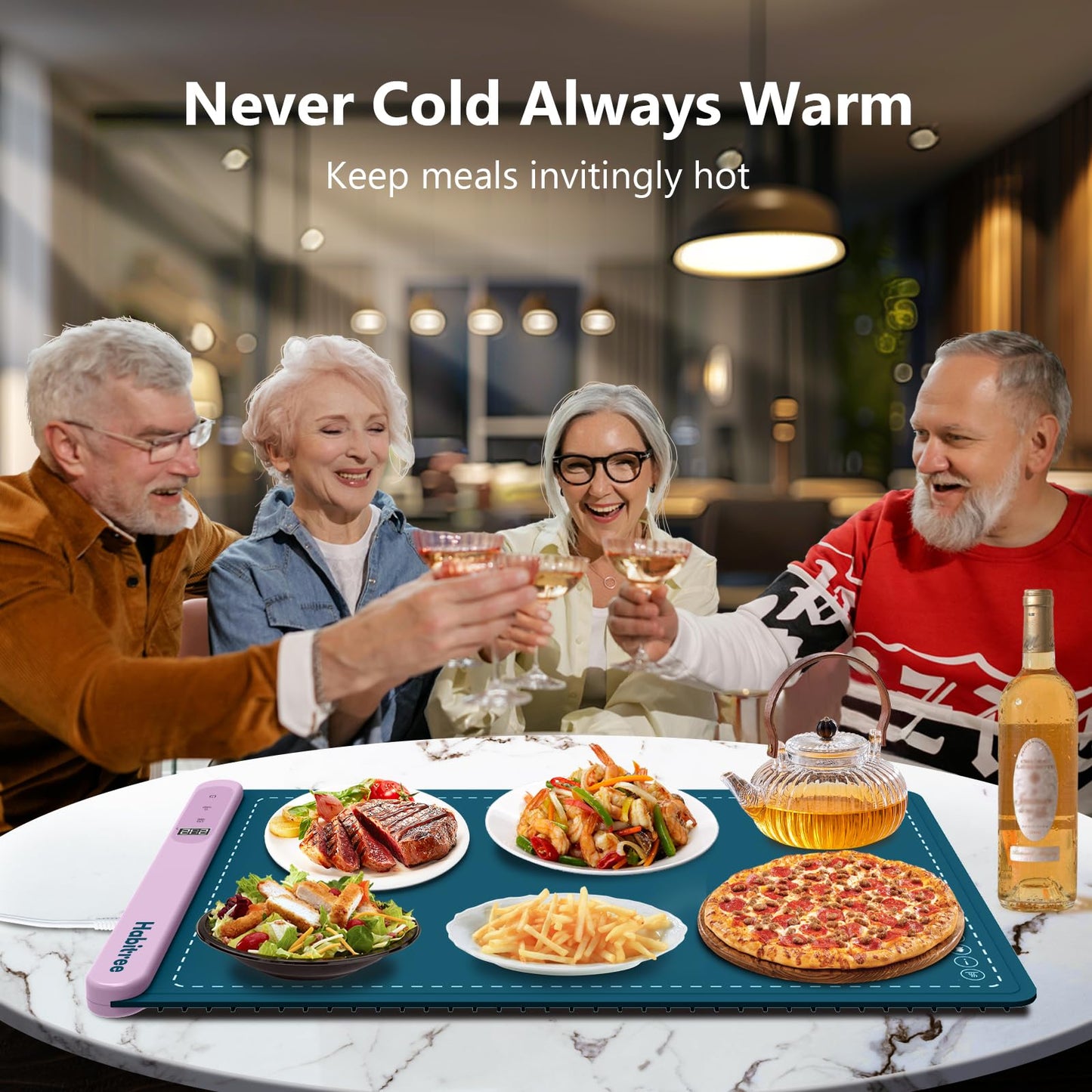 Warming Silicone Mat for Food - Day Gifts Kitchen Gadget, Graphene Rapid Heating, Warming Tray with 6-Level Temp Control, Rollable, Easy Clean - Ideal for Parties, Gatherings (Peacock blue)