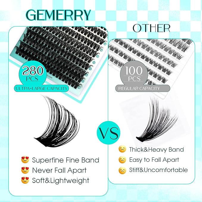 Eyelash Clusters Fluffy Lash Clusters Thick 280pcs Cluster Eyelash Extensions DIY At Home Individual Lashes Cluster Lashes by GEMERRY（100P-10-18mm)