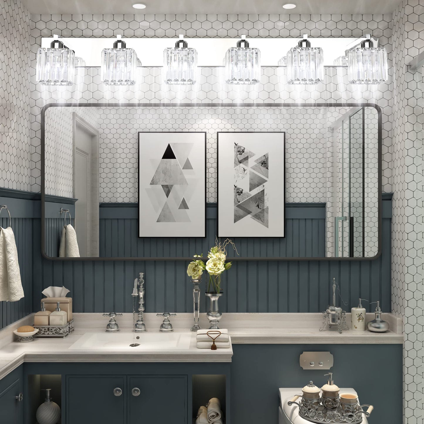 Aipsun Bathroom Vanity Light Fixtures 6 Light Chrome Vanity Light for Bathroom Crystal Vanity Lighting Fixtures (Exclude Bulb)