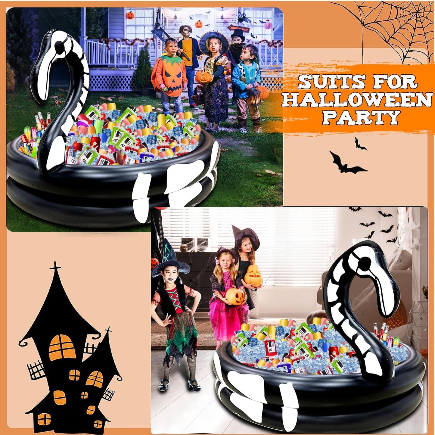 Halloween Inflatable Skeleton Flamingo Cooler, 120+ Cans Large Capacity Drink Cooler for Holiday Party Home Indoor Outdoor Halloween Decor