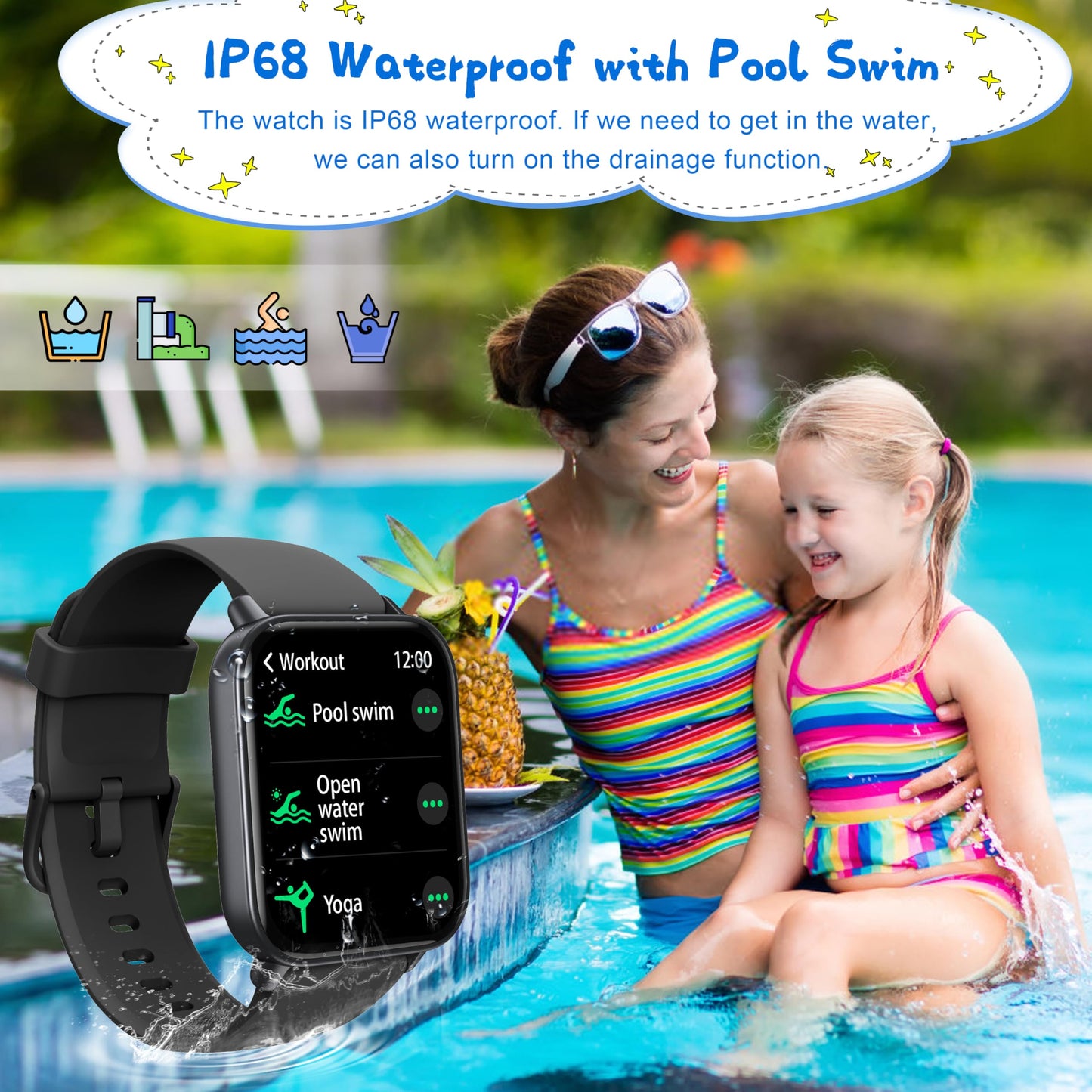 KALINCO Kids Smart Watch for Boys Girls Teens, IP68 Waterproof Swimming Smartwatch, 1.8'' Fitness Activity Tracker Watch with 100 Sports Modes, Alarm, Heart Rate & Sleep Monitor Pedometer