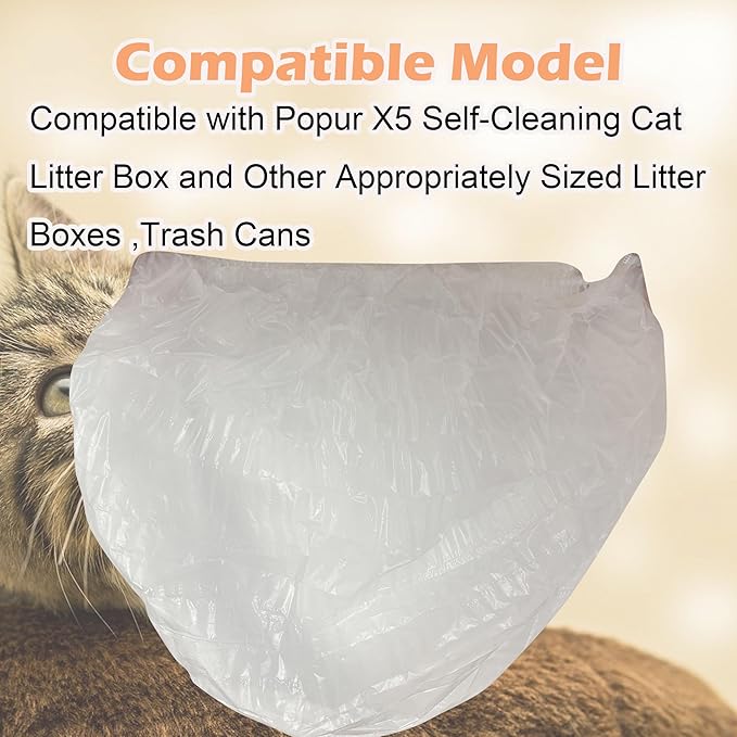50 PCS Elastic Band Trash Bags Compatible with Popur X5 Litter Box, Litter Box Liners for Popur X5 Self-Cleaning Cat Litter Box (White)