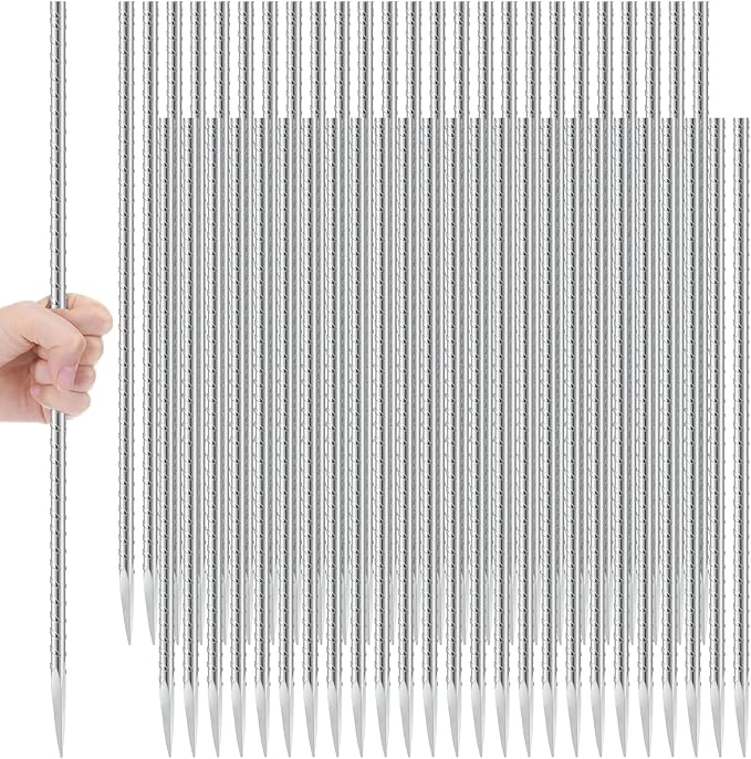 Gisafai 50 Pcs 12 Inch Ground Rebar Stakes Heavy Duty Ground Anchors Steel Plant Support Garden Stake Long Straight Metal Spikes with Chisel Point End for Concrete Timber Garden Plant Tent