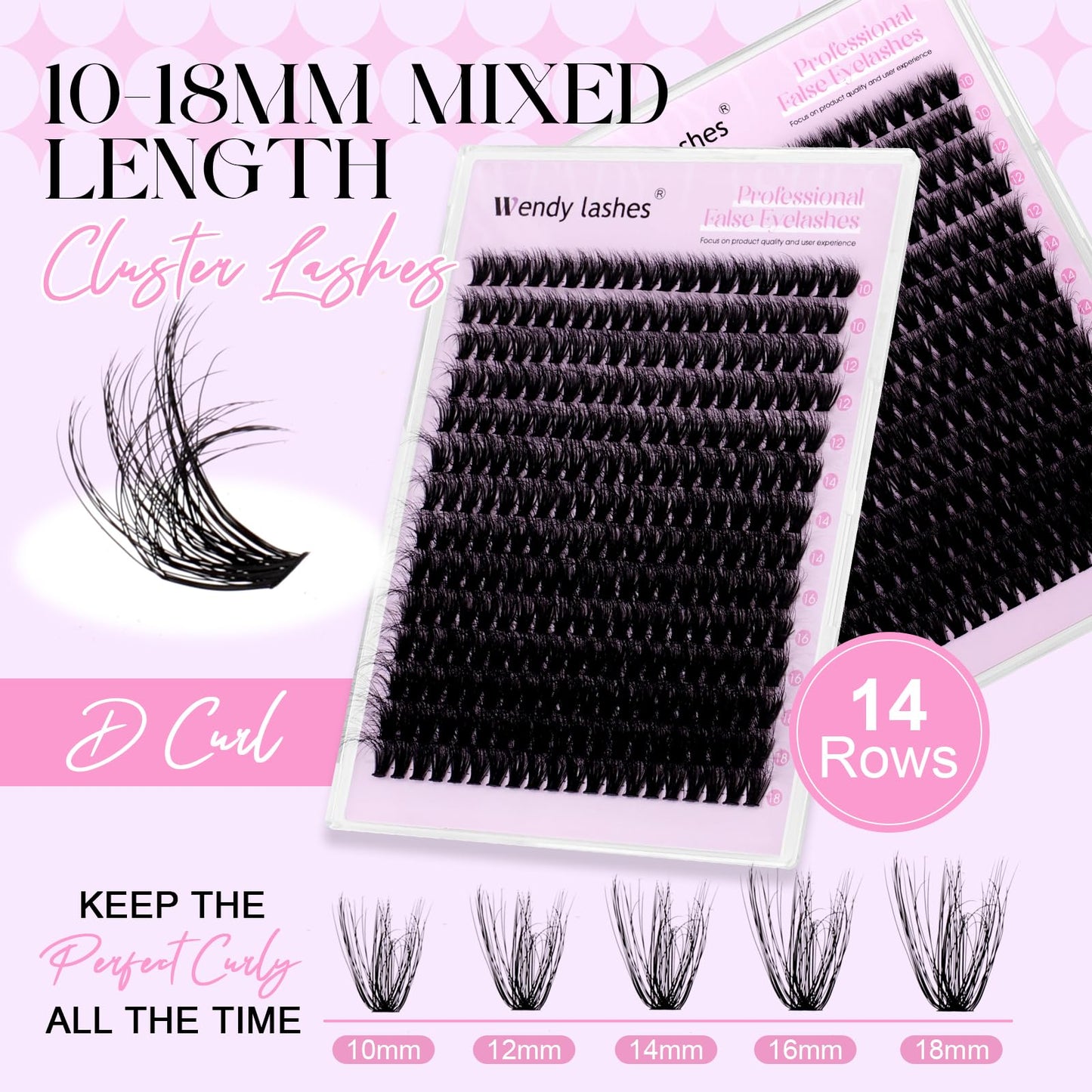 Lash Clusters 50D Wispy Individual Lashes 280PCS 3D Volume Lash Extensions 10-18mm Natural DIY Cluster Lashes for Beginners(50D,
