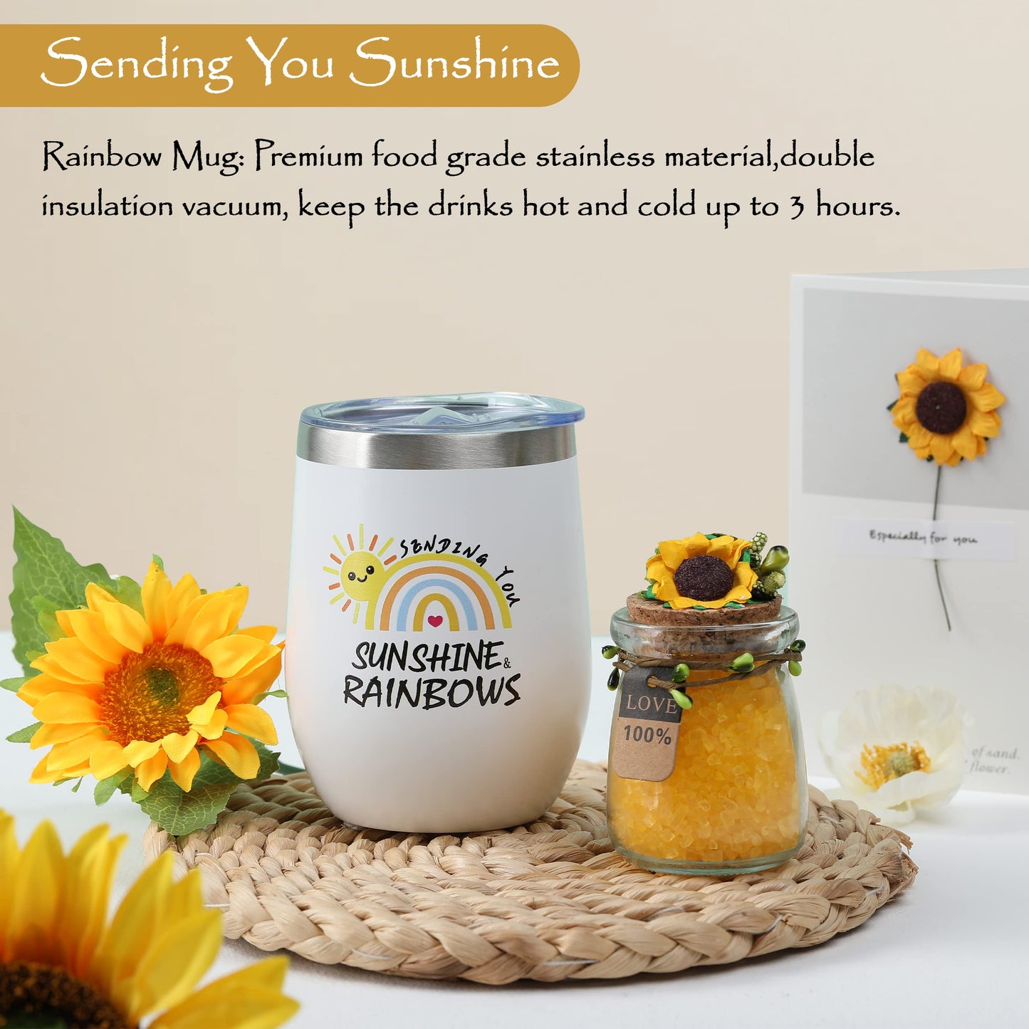 Sunflower Gifts for Women Sending Sunshine Gift-Birthday Gifts for Women Unique-Thank You-Self Care Package-Get Well Gift-Inspirational Retirement Spa Gift Basket for Mom Grandma Wife Friends Sister