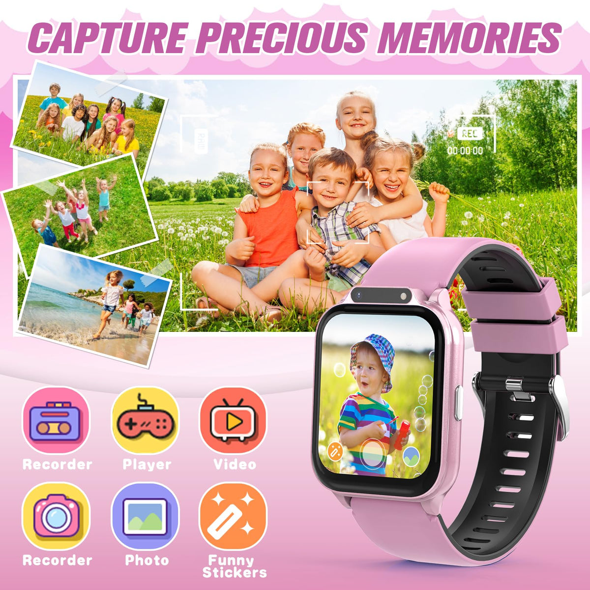 Smart Watch for Kids 1.85" with Fitness Tracker, Sleep Monitor, 22/100+ Sport Modes, DIY Dial, IP68 Waterproof, Step Counter, Heart Rate, Camera, with/Without APP, Gift for 3-12 Years Old Girls