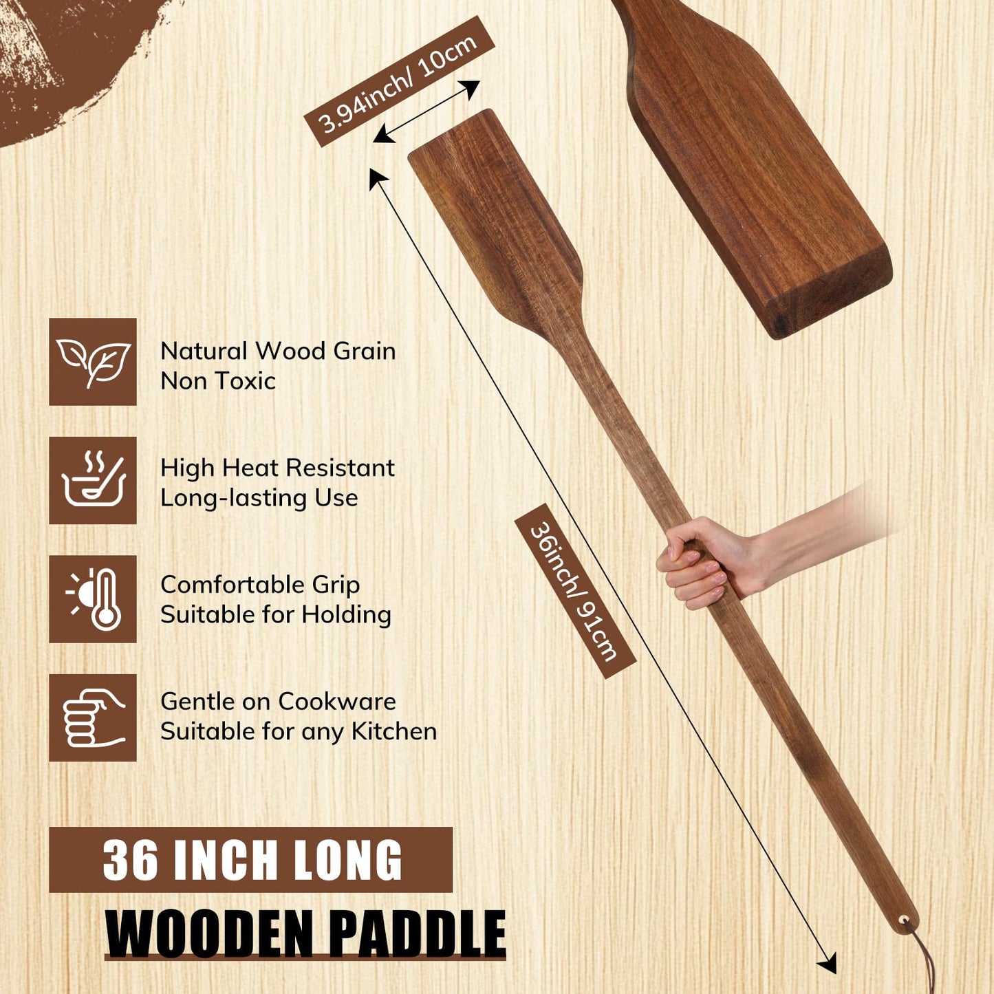 Timtin 36 Inch Long Wooden Mixing Paddle for Cooking Acacia Flat Wooden Spatula Crawfish Paddle Stir Seafood Boil Pot Cooking Spatula for Crawfish Boil Pot Seafood Beer Camping Restaurants