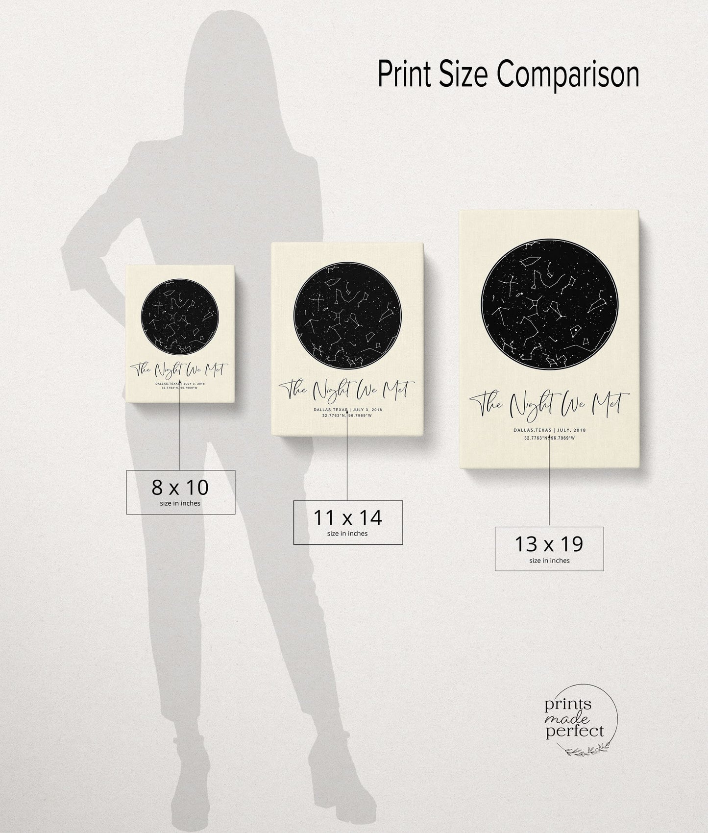 Personalized Star Map With Specific Dates & Place - Custom Constellation Map Print, Unframed- Special Occasion Star Chart Wall Art- Great Anniversary, Engagement, Wedding Romantic Gift (Cream)