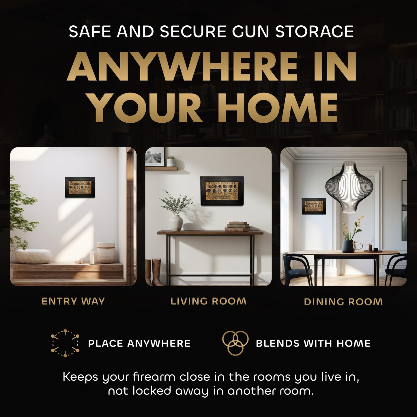 Full Armor of God Wall Gun Safe - Religious Hidden Gun Safe - Handcrafted Concealment Furniture for Guns - Quick Access Firearm Storage with Magnetic Lock - Hidden Shelf Safe by Bellewood Designs