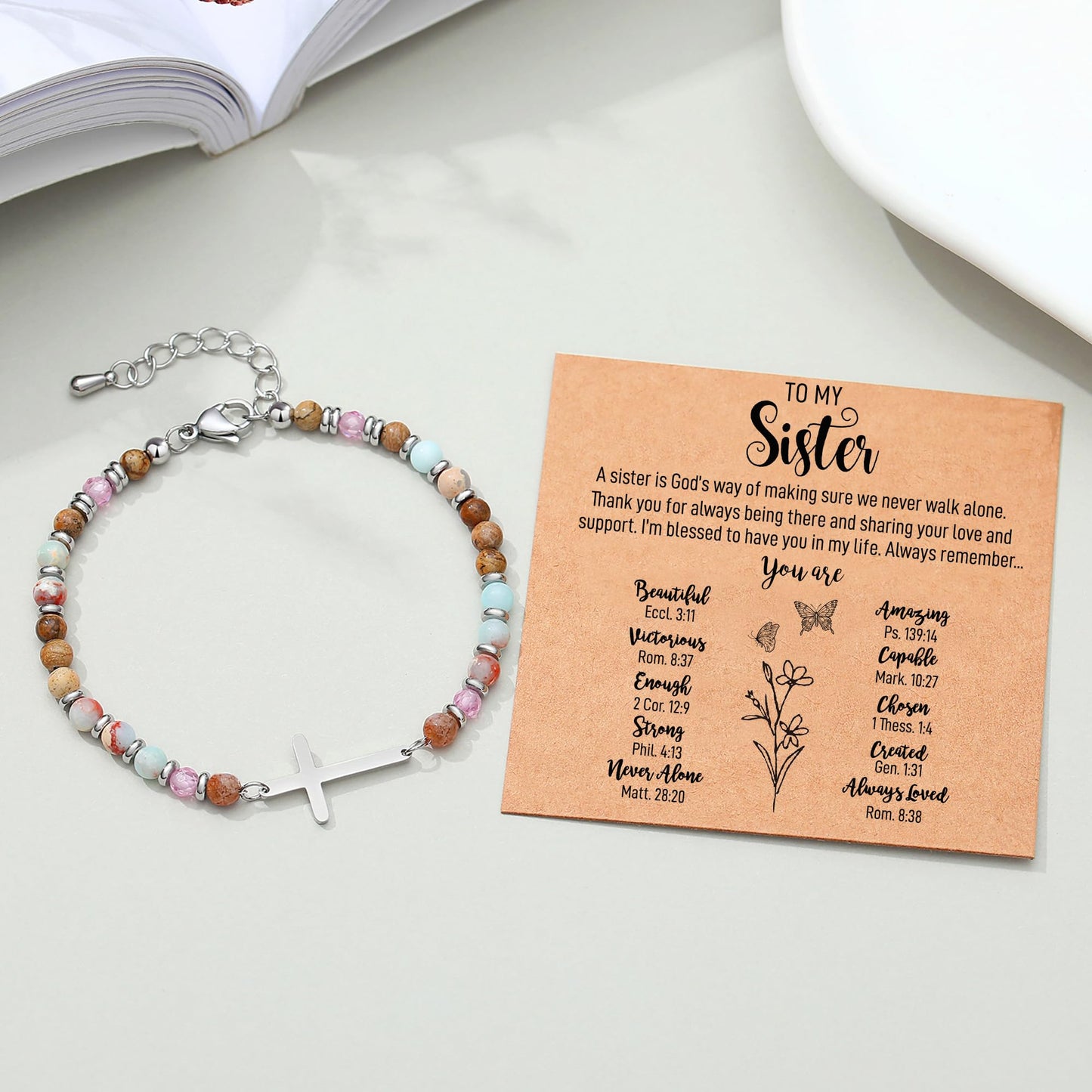AryaHozel Sister Gifts, Cross Bracelet, Christian Bracelets for Women, Sister Birthday Gifts, Sisters Baptism Religious Jewelry Christmas Stocking Stuffers for Women Teens Teenager Little Big Sis