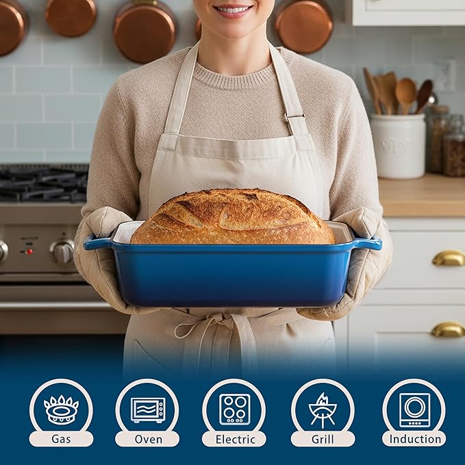 11x5 Inch Cast Iron Loaf Pan with Lid, Large Loaf Pans for Sourdough Bread Baking, Even Heat Distribution Dutch Oven Bread Loaf Pan for Homemade Bread, Meatloaf (5.8Qt, Marseille)