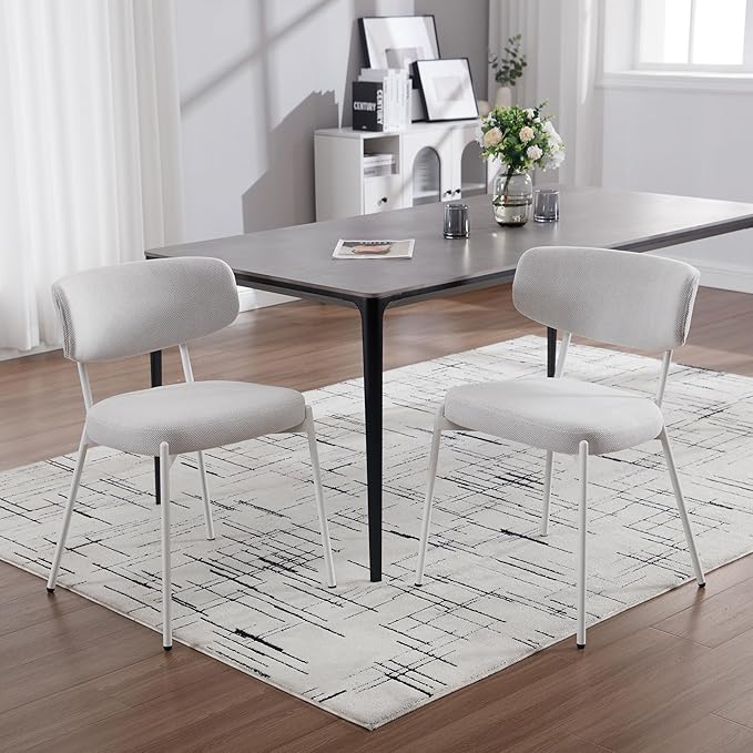 KCC Modern Mid-Century Velvet Dining Chairs Set of 4, Upholstered Stylish Kitchen Chairs Accent Diner Chairs with Metal Legs and Curved Back for Kitchen, Dining Room(White)