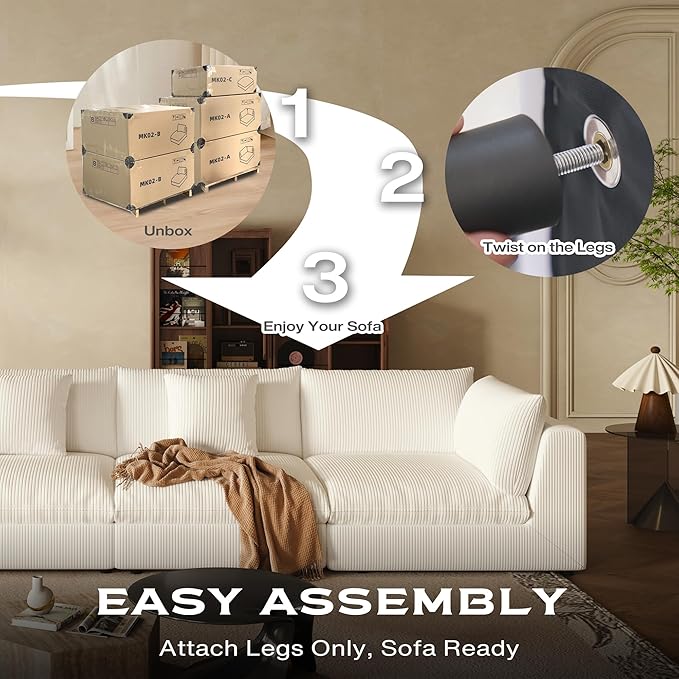 Fajiani Oversized Modular Sectional Sofa, Cloud Couch Deep Seat Sofa Cushion Covers Removable, Oversized Sectional Couches for Living Room (6 Seater U Shaped-Off White)
