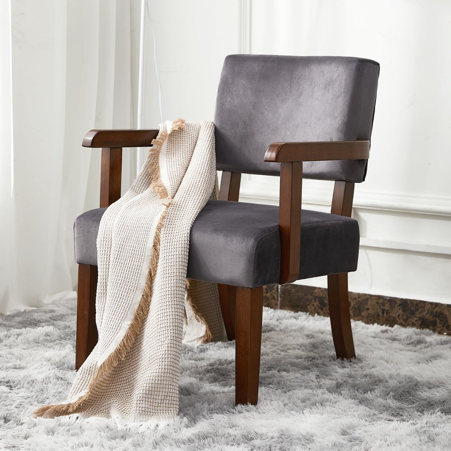 FAGAGA Accent Chair Set of 2 with Table, Living Room Chairs with VelvetSoft Seat and Armrests for Living Room Bedroom Reading Room Waiting Room (Greyvelvet)