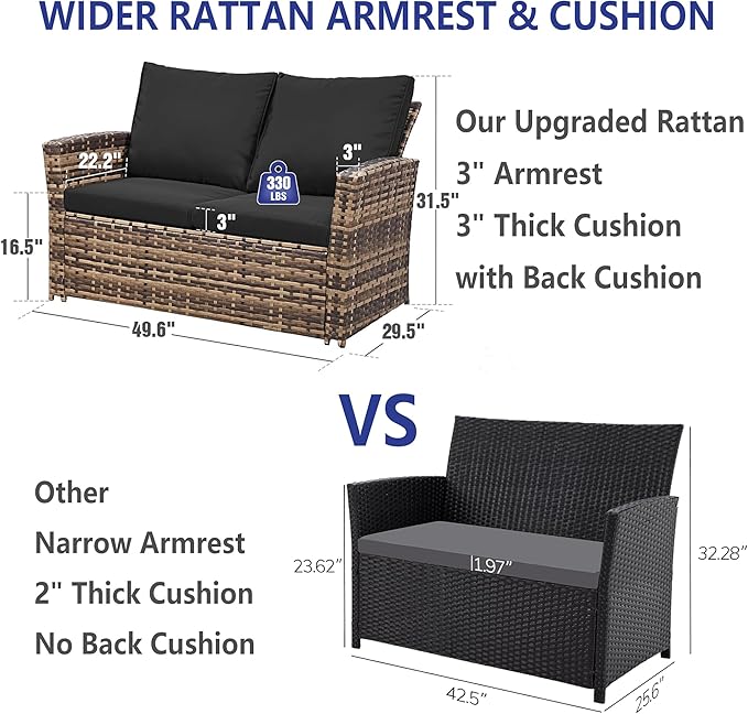 FHFO 4 Piece Outdoor Patio Furniture Set,Wicker Conversation Sets Outdoor Sectional Patio Sofa Couch with Cushions & Coffee Table for Outside, Garden, Balcony, Porch,Yellow/Black