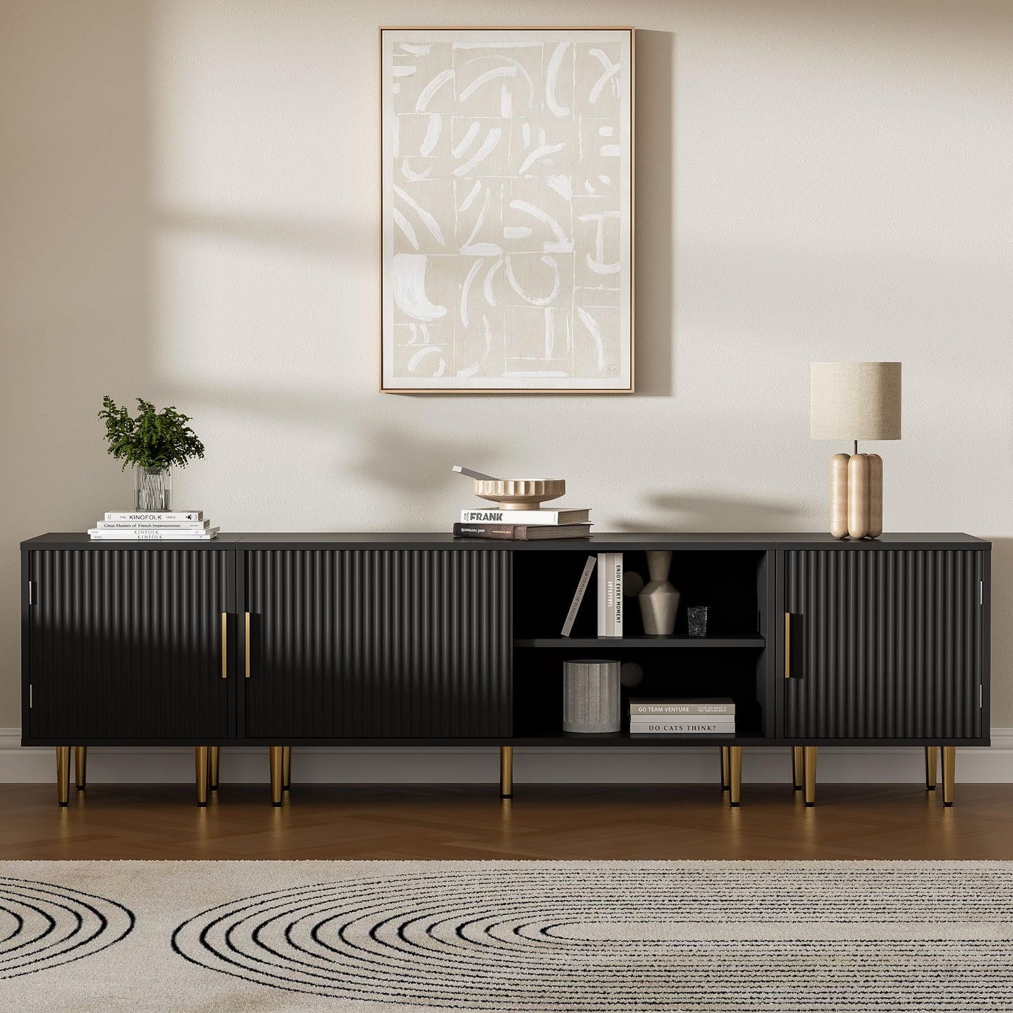 Housoul 71" TV Stand for 50/60/70/80 inch TV, Modern TV Stand for 75+ inch TV, Entertainment Center for Up to 80" TV, TV Media Stand with Storage Cabinet for Living Room, Bedroom, Black