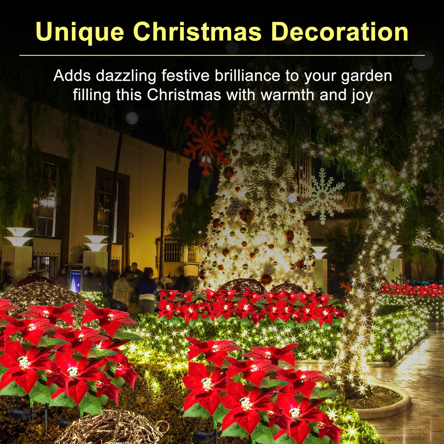 Aolyty Solar Garden Lights, IP65 Waterproof Solar Flowers Lights Landscape Lighting Simulation Poinsettia LED Light for Pathway, Garden, Patio, Yard, Lawn Outdoor Decorative (2 Pack)