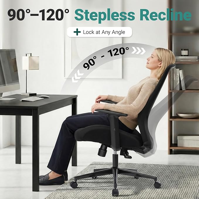 Big and Tall Home Office Desk Chair 500lb Capacity for Heavy People, Ergonomic Wide Mesh Desk Chair with Stepless Recline & Lock, 5.5" Thick Cushion, High Back, Adjustable Height & Armrests