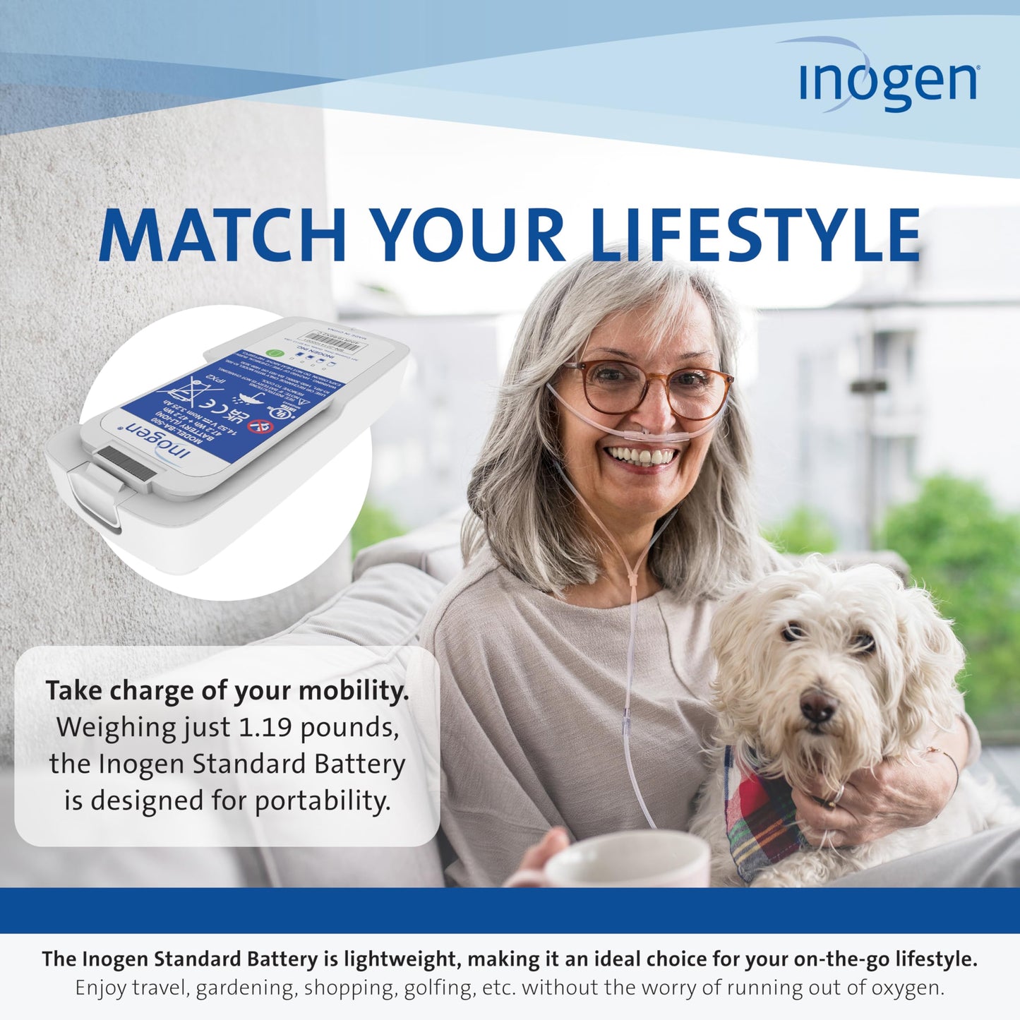 Inogen Standard (8-cell) Battery – Replacement Battery - for the Inogen One G5/Inogen Rove 6-1.19 lbs. and 7.19 x 3.26 x 1.04 in