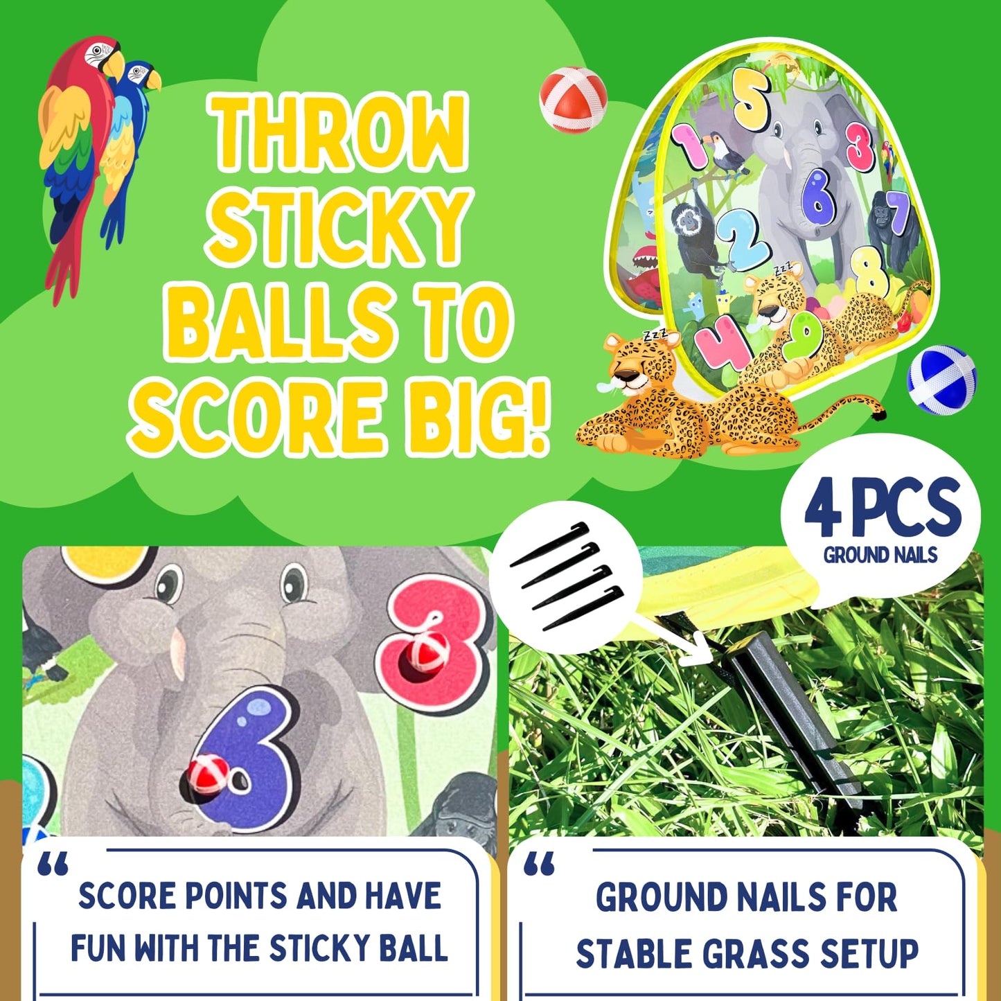 Grip Kids 2-in-1 Dinosaur & Animal Bean Bag Toss Game – Double-Sided 27" Target Board with 6 Bean Bags – Outdoor & Indoor Toy for Toddlers & Kids Ages 3-6 – Birthday Gift - Amazon Exclusive