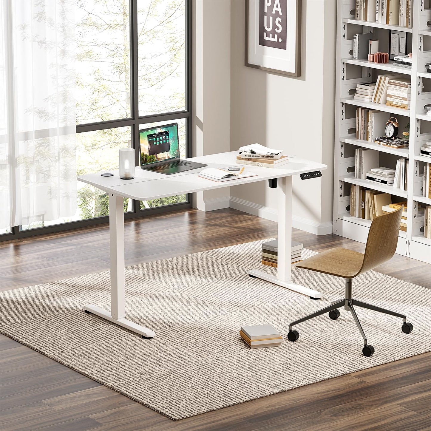 GYLADOR Electric Standing Desk 48 x 24 Inches, Height Adjustable Sit Stand Computer Desk Home Office with Memory Presets (Spliced Desktop,White)