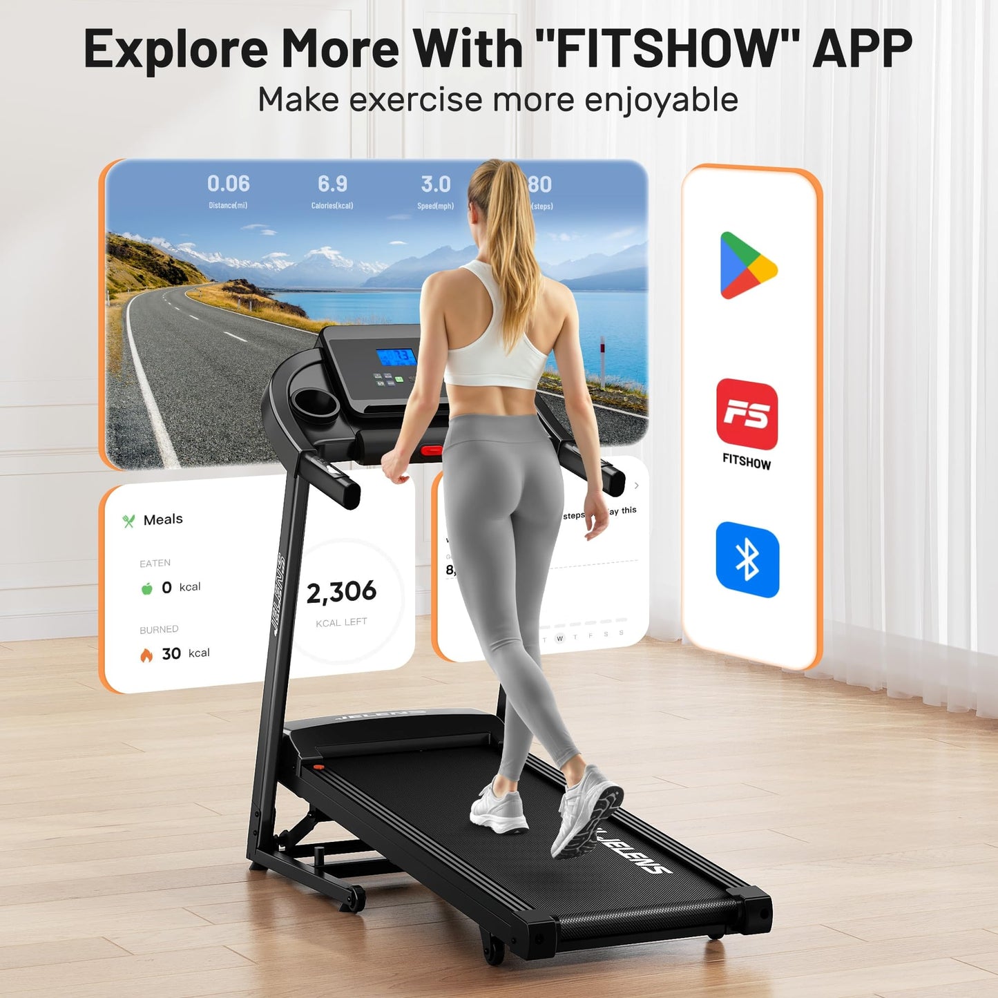 JELENS Treadmill for Home with 0-15% Auto Incline, Foldable Walking Pad Treadmill with 330LBS Weight Capacity and Pulse Sensors, 3.0HP Quiet Walking Pad with App and LCD Display (Black)