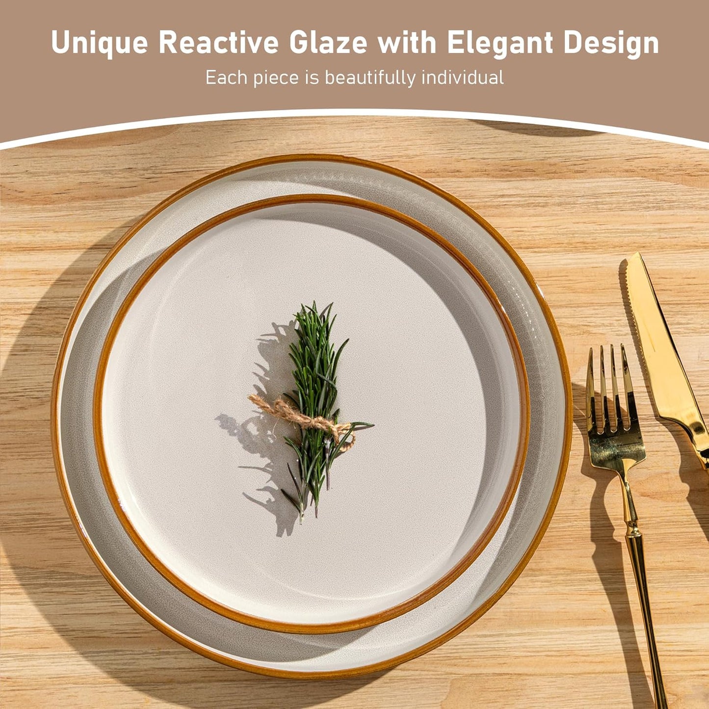 GBHOME Stoneware Dinnerware Sets for 8, Round Reactive Glaze Ceramic Plates and Bowls Set, Highly Scratch Resistant | Dishwasher & Microwave Safe Set，Service for 8（24pcs)