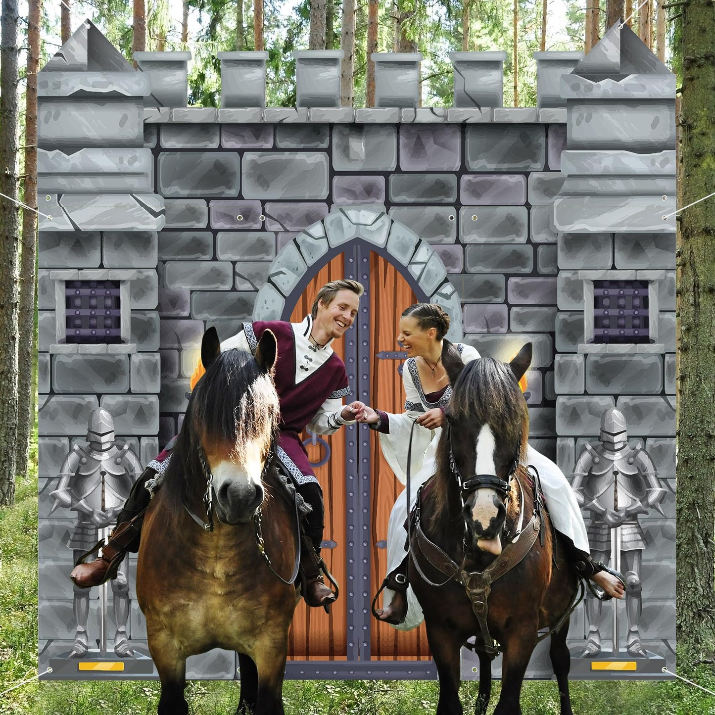 VitalCozy 4 Pcs Halloween Medieval Party Decorations 6.5 x 3 ft Castle Door Banner Covers Medieval Castle Door Decor Backdrop Themed Party Supplies Wall Decor Entrance Decoration