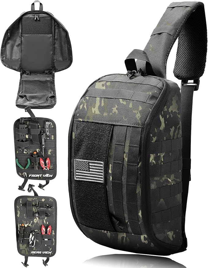 DBTAC Compact 9L Tactical Sling Bag with Removable Elastic Organizer Panel, Everyday Carry Shoulder Pack for EDC Tools, Fi...