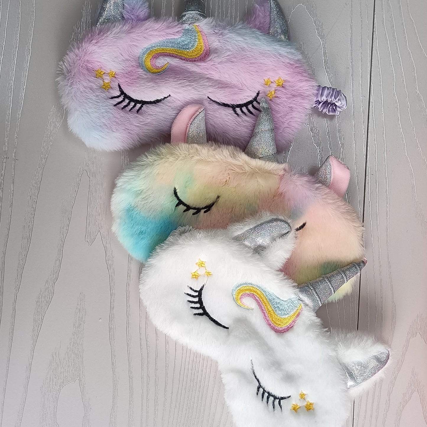 Cute Animal Sleeping Mask Soft Plush Blindfold Cute Rabbit Panda Koala Eye Cover Eyeshade for Kids Teens Girls Women (3Pack Unicorn)
