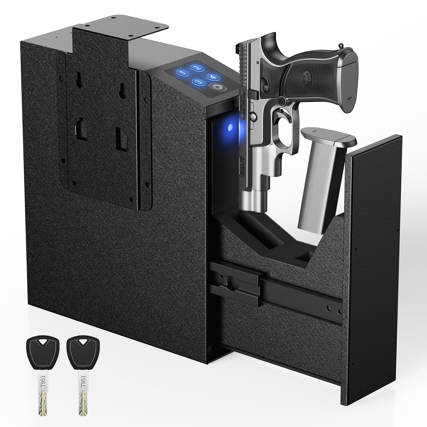 ADIMO Gun Safe for Handgun, Handgun Safe Accessories for Wall and Nightstand, Bedside Handgun Safe w/ 3-6 Digit Code, Silent Mode LED Light for Quick Access, Hidden Pistol Safe for Car/Truck/Bedside