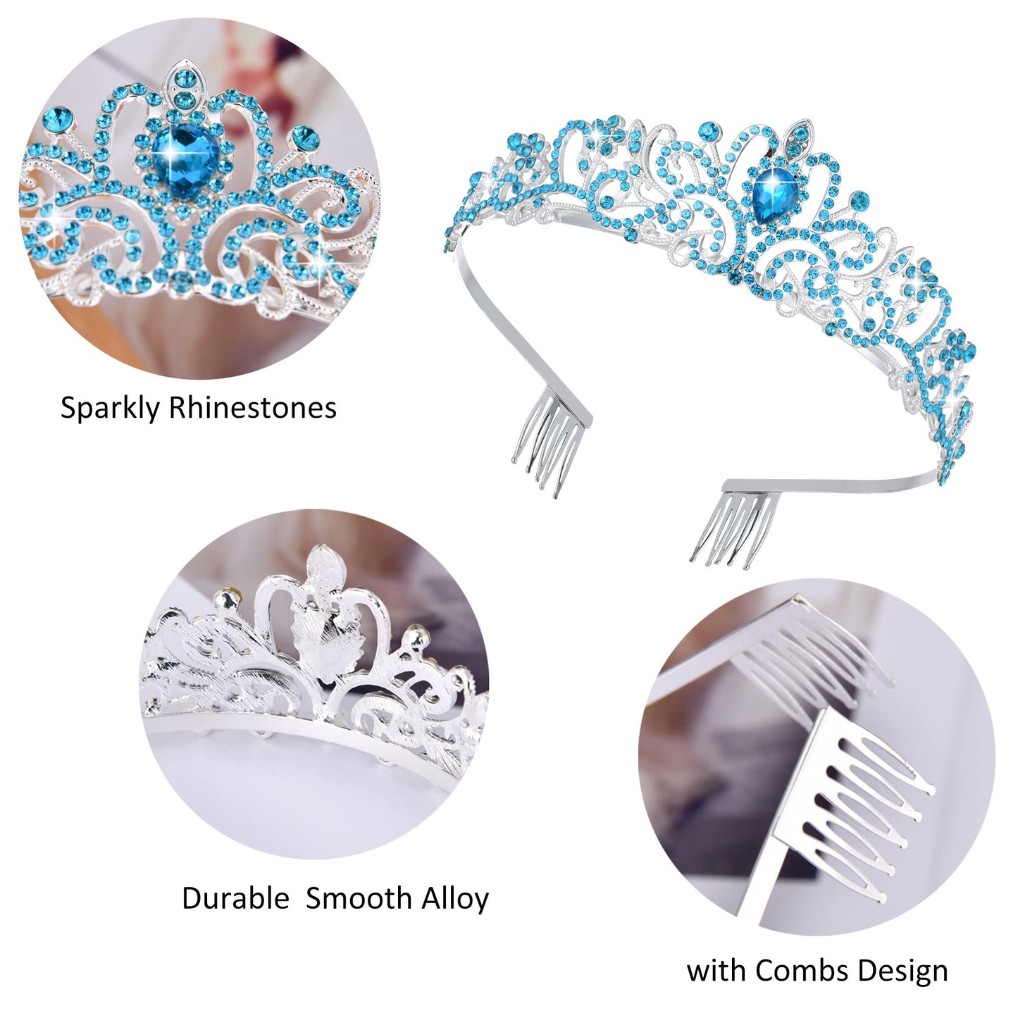 Blue Crystal Tiaras for Women, Birthday Queen Tiara Crown Princess Fairy Elsa Crowns with Combs Bride Headband Bridal Wedding Pr
