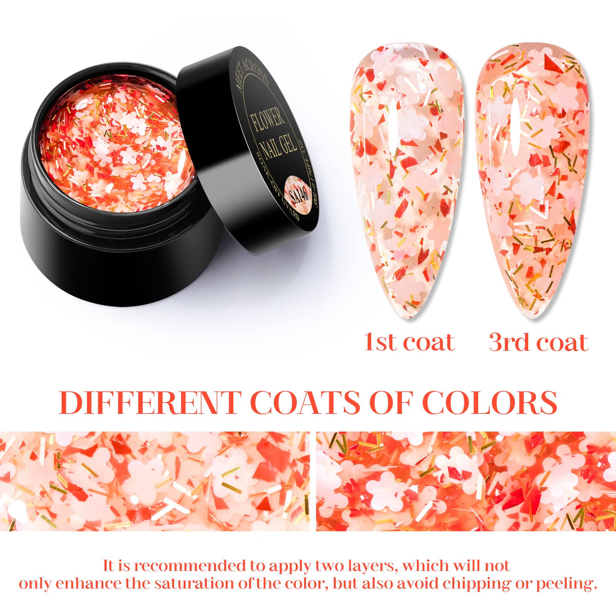 Flower Glitter Gel Nail Polish Set - 6 Pcs Diamond Sequins Style Gold Blue Green Clear Pink Jelly Gel Nail Polish Set with Flowe