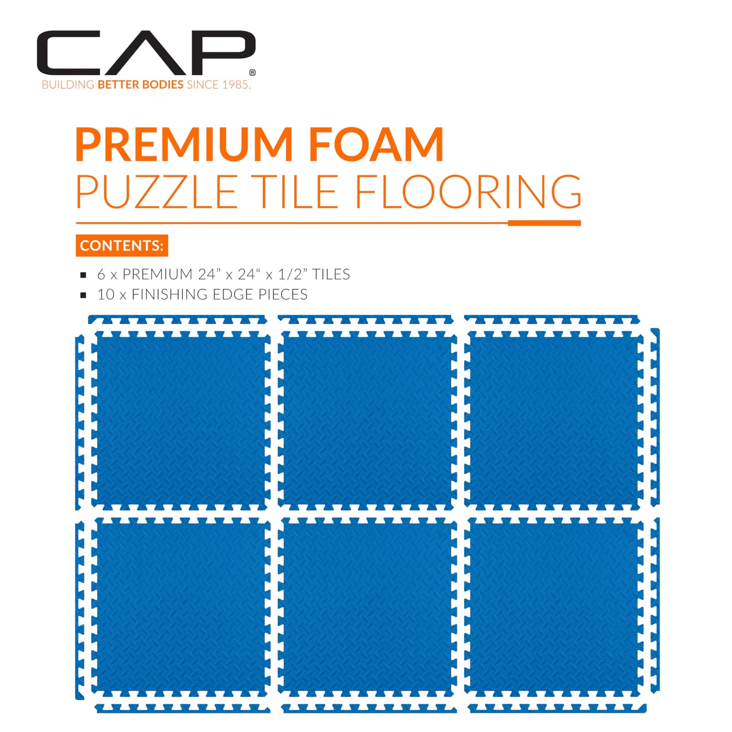 CAP Barbell 1/2-Inch Interlocking EVA Foam Exercise Puzzle Mat Home Gym Flooring - 1 Pack | 24" x 24" x 1/2" | Diamond Pattern - Blue