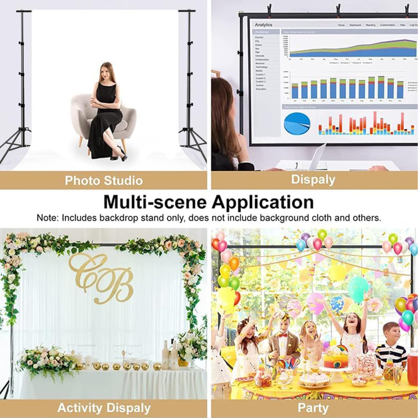 Backdrop Stand for Photography 9ft x 10ft Heavy Duty Photo Background Stands Support Kit with Carry Bag for Photo Studio, Photoshoot, Parties, Photographic Equipments