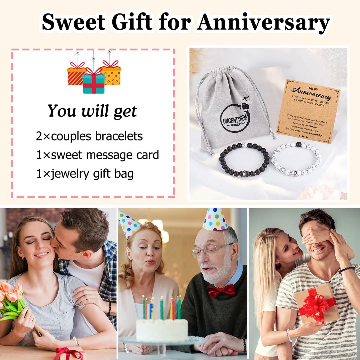 UNGENT THEM Anniversary Bracelets Gifts for Women Men Him Her Boyfriend Girlfriend Couple Husband Wife 1 One Year Month Happy Wedding Anniversary