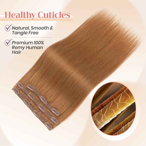 Elailite Clip in Hair Extensions Real Human Hair 3PCS Lace Weft Remy Hairpieces for Women 20 Inch 80g Light Auburn
