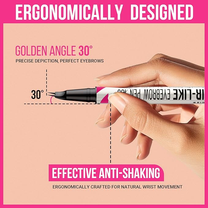 iMethod Curved Eyebrow Pen - 2-in-1 Dual-Ended Eyebrow Pencil with Curved Tip and Precise Brush-Tip, Microblading Pen for Natural Hair-Like Brows, Long Lasting, Black