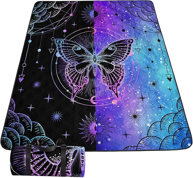 Smell Sunshine Outdoor Picnic Blanket Portable Ultrasonic Waterproof Picnic Mat Symmetrical Butterfly Printed Camping Beac...