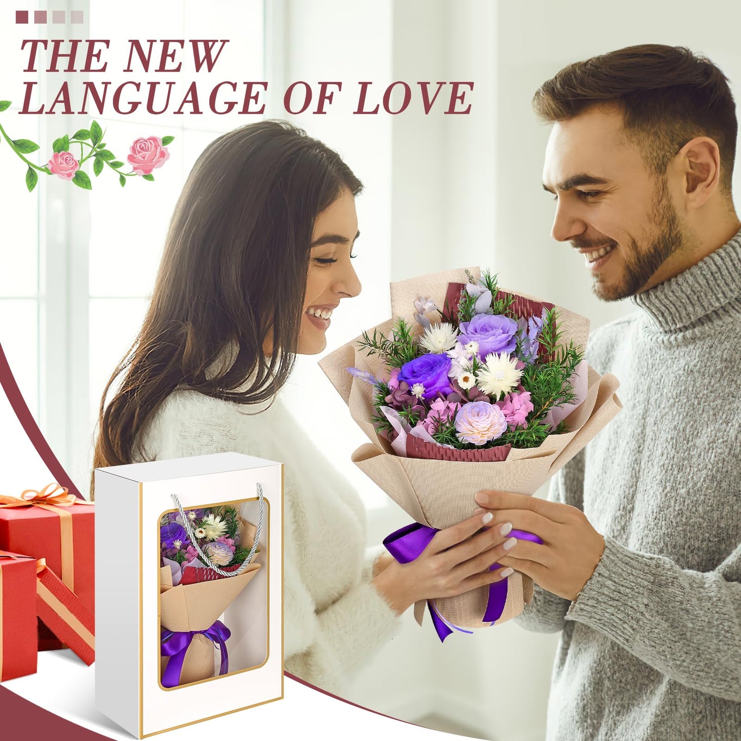 Bloom's Diary Preserved Flowers Bouquet, Flowers for Delivery Prime, Birthday Gifts for Women, Wife, Mother, Her (Purple)