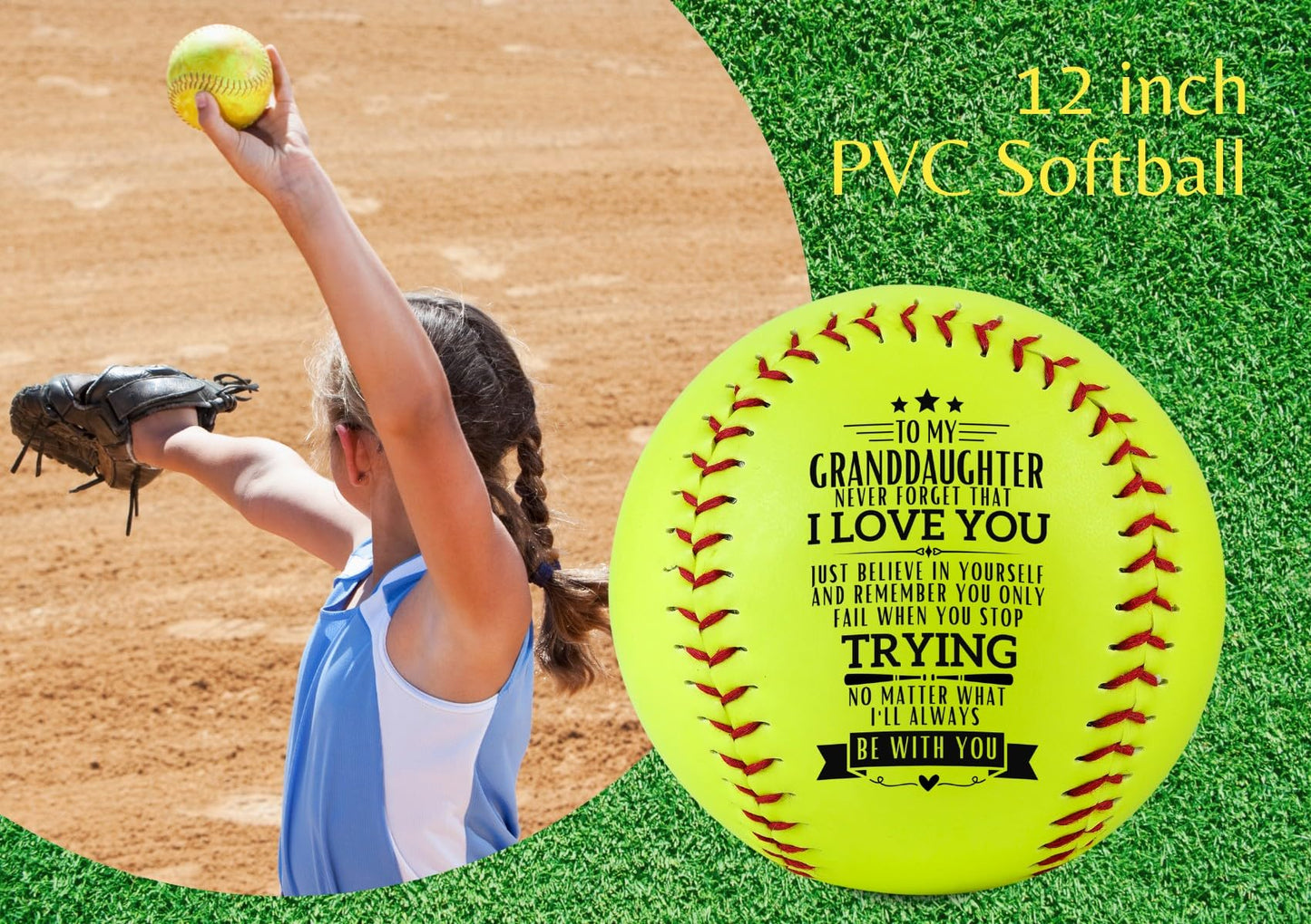 CybGene Softball Gifts for Granddaughter Girls from Grandma Grandpa Grandparents for Birthday Graduation Christmas, Printed Softball Ball 12" - to my Granddaughter