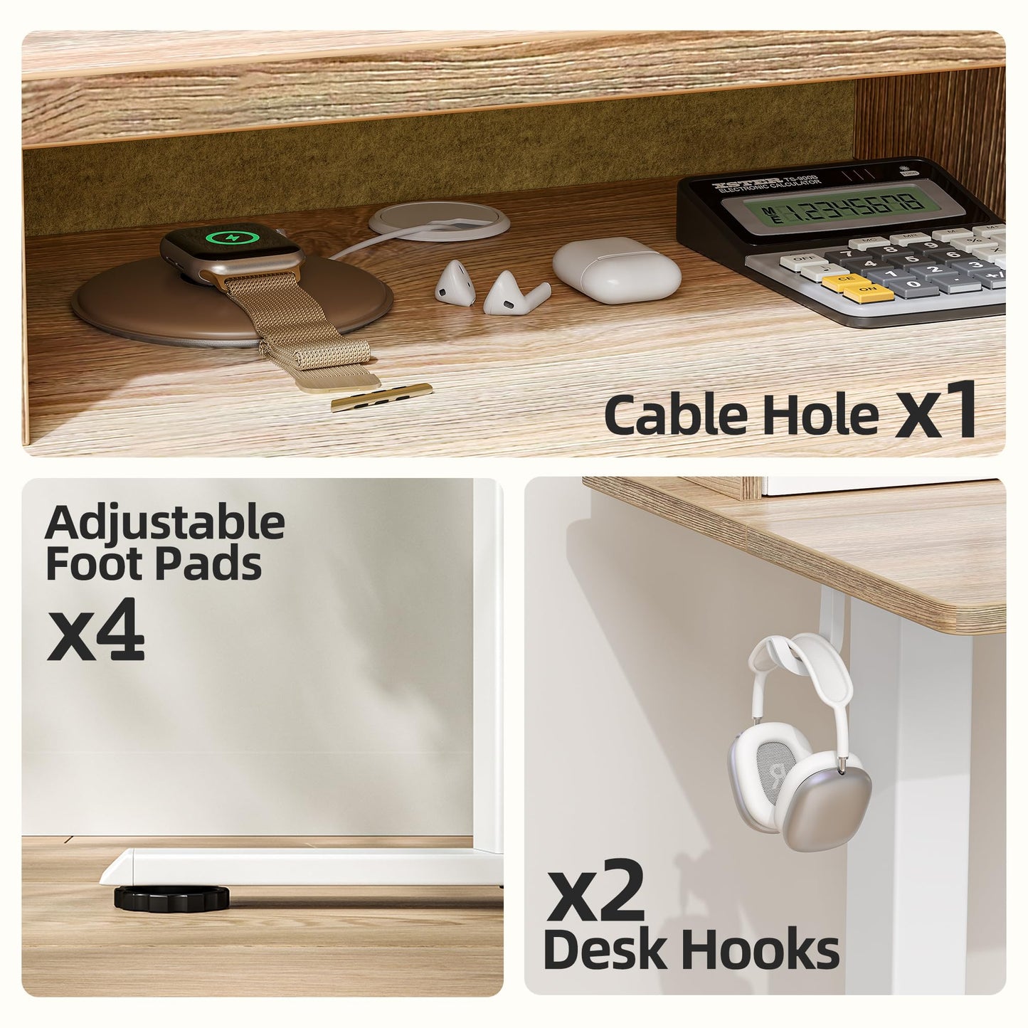 TIQLAB Standing Desk with Two Drawers, Stand Up Standing Desk Adjustable Height, Electric Sit Stand Table with Storage Shelf and Splice Board, 48 * 24 inch, Maple