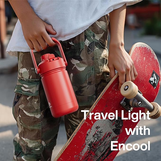 ENCOOL Kids Insulated Water Bottle with Straw - 12oz Stainless Steel Water Bottle with Dual Spouts, Leak-Proof, BPA-Free, Double Wall Vacuum Keeps Cold for 24 Hours for Sports, Travel (Knockout Pink)