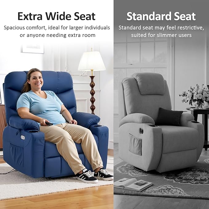 MCombo Oversized Power Lift Recliner Chair with Extended Footrest, Extra Wide 27.2" for Big and Tall Elderly People, Faux Leather R7289 (Navy Blue, Medium-Oversize)