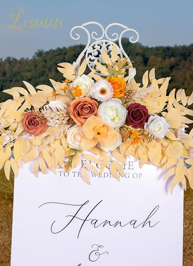 Wedding Arch Flowers, Artificial Floral Decor for Wedding Ceremony & Reception, Standard Size Large Flower Swag Set for Backdrop & Welcome Sign, Pack of 2 (Champagne No. 1)