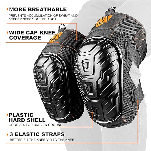 AMPAS Construction Knee Pads for Men and Women for Cleaning Floors Roofing Gardening,Heavy Duty Support Knee pads with Gel and Thick Foam Cushion and Improved Adjustable Thigh and Shin Straps