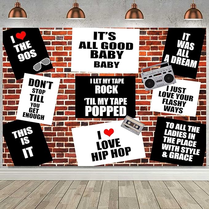 Sensfun Hip Hop 90s Theme Backdrop Retro Red Brick Wall Photography Background Back To The 90s Birthday Decorations Rap Mu...