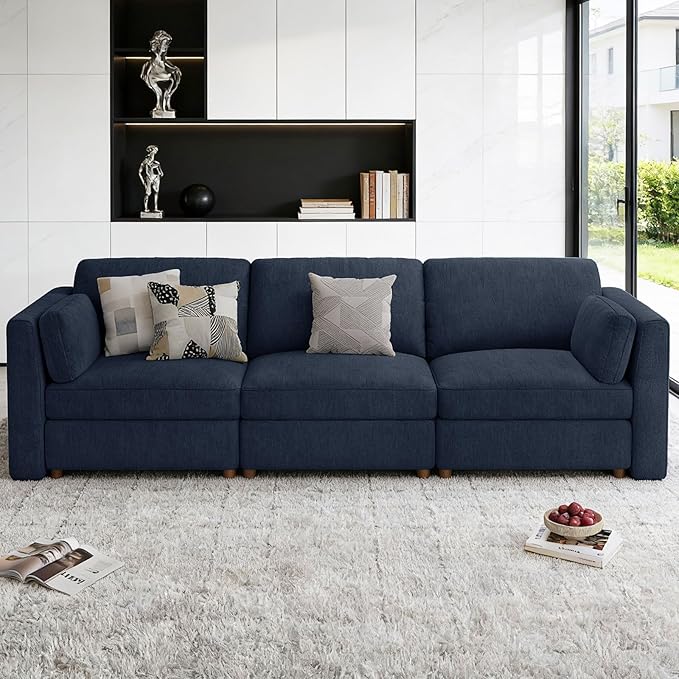 CUGOAO 118'' Modular Sectional Sofa, Oversized, Sectional Couch, Deep Seat Chenille Cloud Couch Sofa, Removable Cover, Mordern Upholstered Couches for Living Room, Apartment, Office, Blue