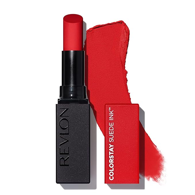 Revlon Lipstick, ColorStay Suede Ink, Built-in Primer, Stocking Stuffer for Women, Waterproof, Smudge-proof, Matte Color, 015 Lip Boom, 0.09 oz